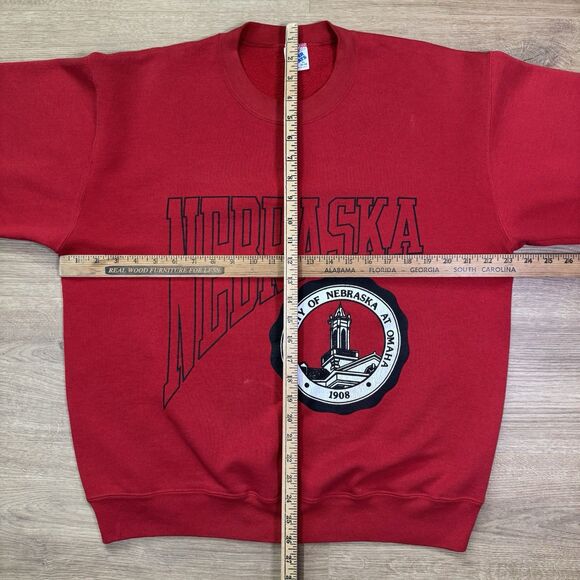 Vintage 90s Nebraska XL Red Spellout Crewneck Sweatshirt VTG Jerzees Made In USA - Picture 7 of 8
